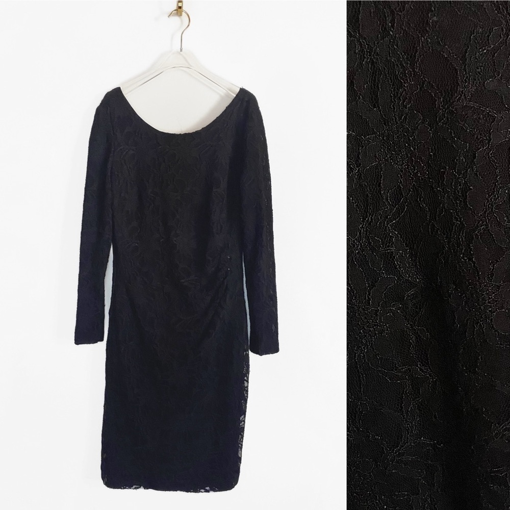 LRL Lauren Ralph Lauren Black Lace Formal Dress Long Sleeves Womens size 12